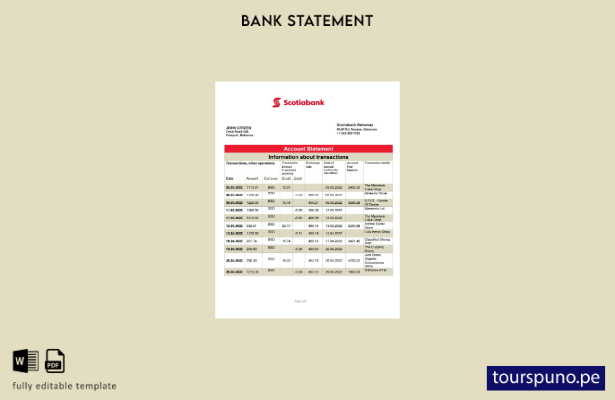 listo para imprimir plantilla de word   extracto bancario de Scotiabank de Baham
